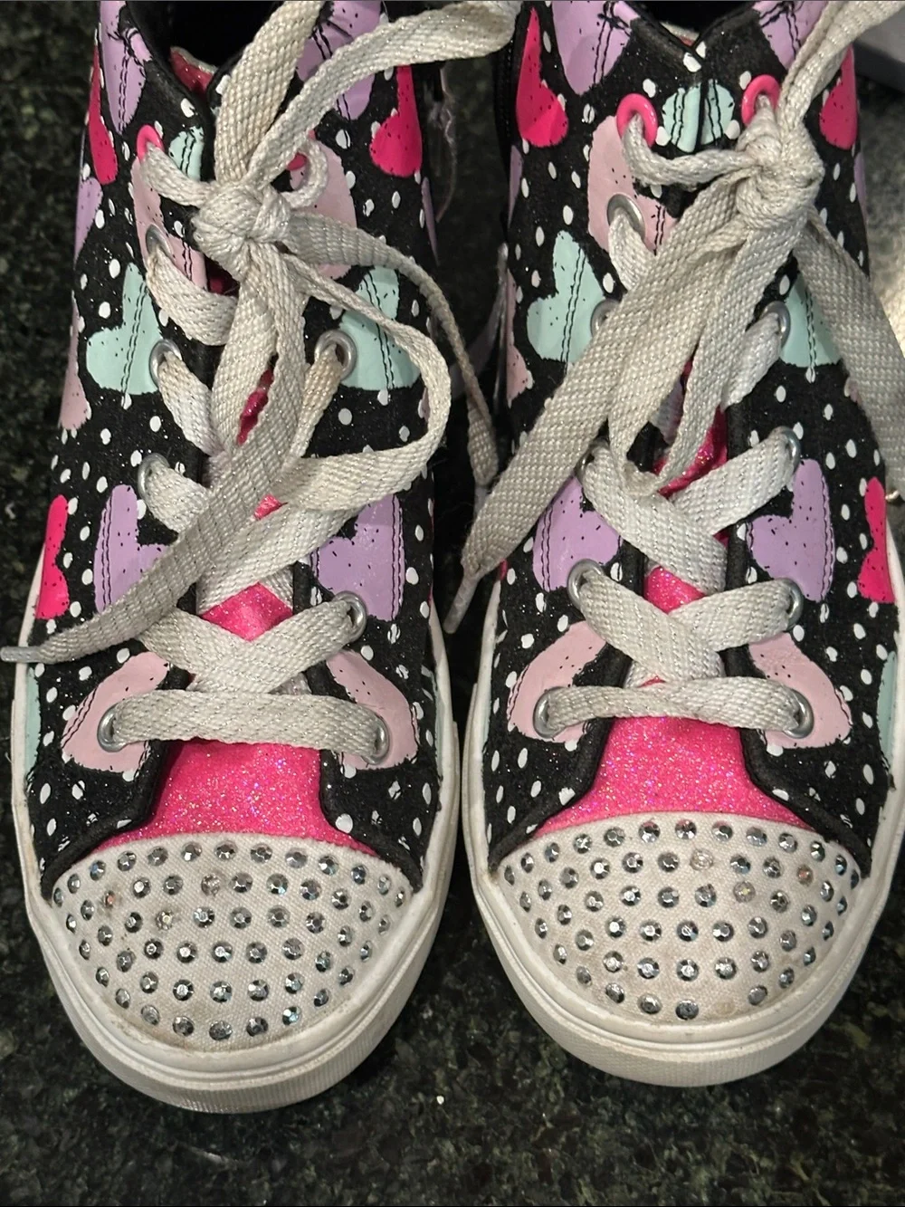 Skechers TWINkLE TOES girls heart high top sneakers light up shoes sz 3